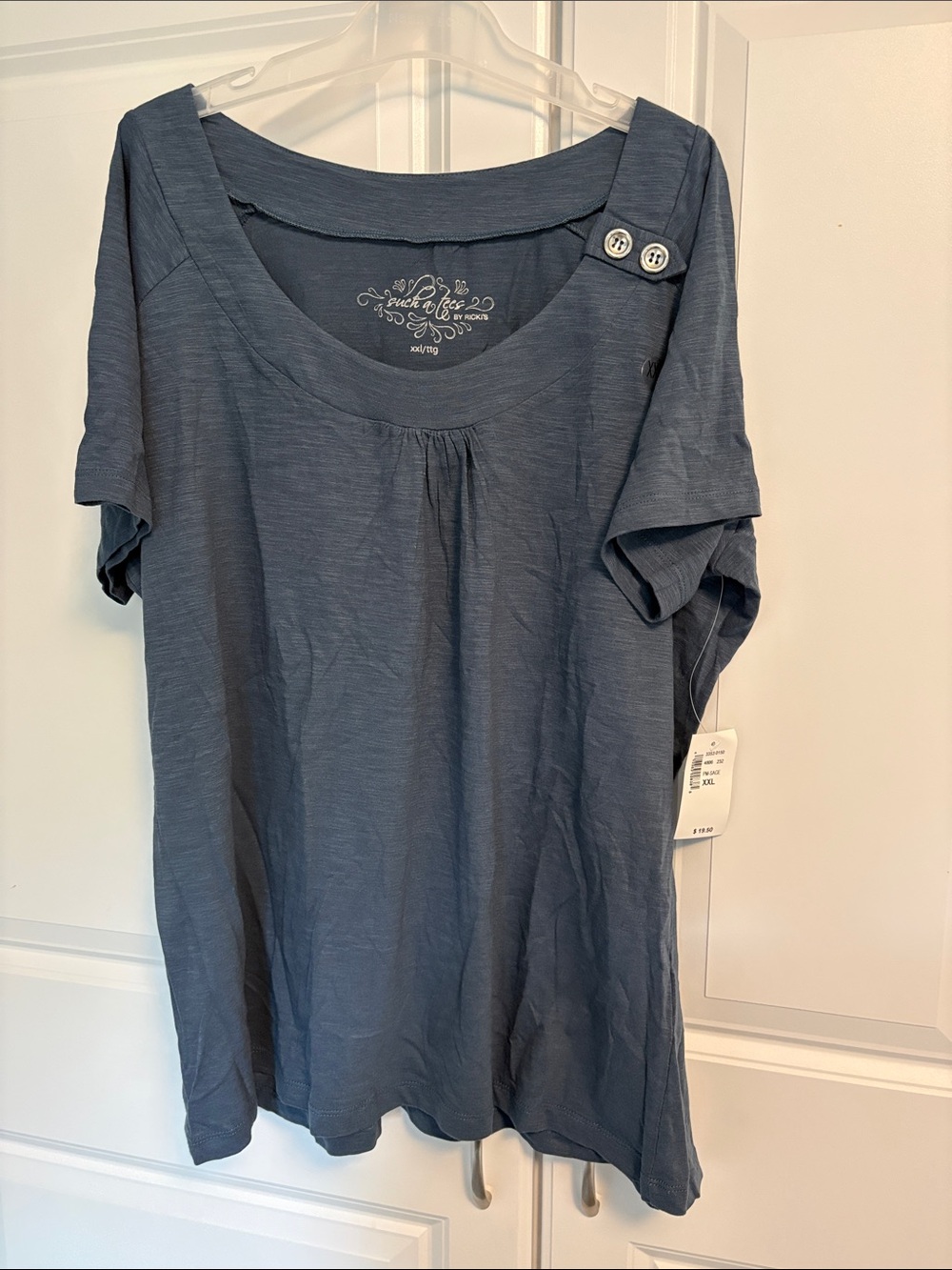 Ricki's Slate Blue Scoop-Neck Button-Shoulder Tee